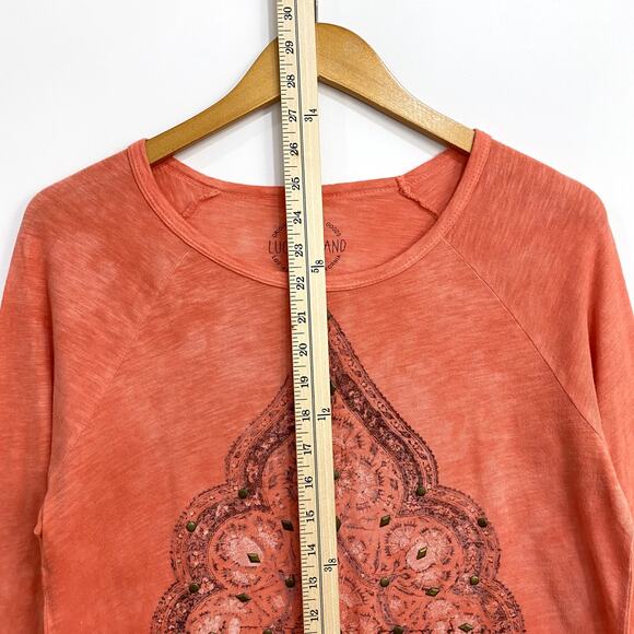 Lucky Brand Tie Dye Top Women's Size Small Orange Bronze Studs Round Neck Casual - Picture 4 of 6